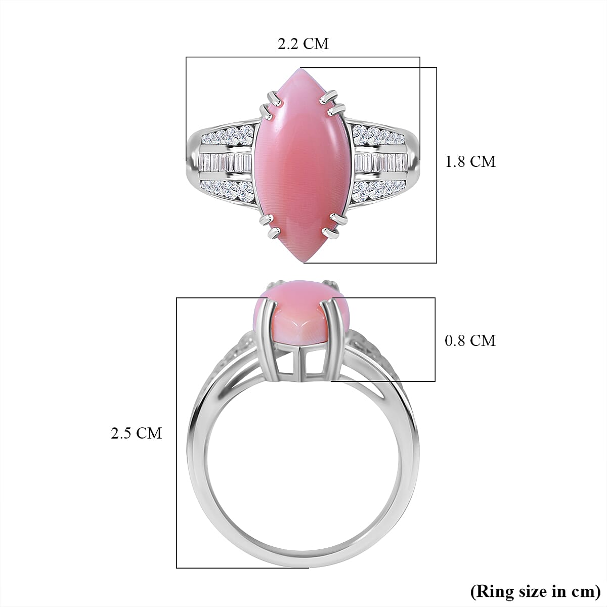 Pink Conch Shell and Natural Zircon Ring in Rhodium Overlay Sterling Silver 12.00 Ct, Silver Wt 5.00 GM 7373797 6