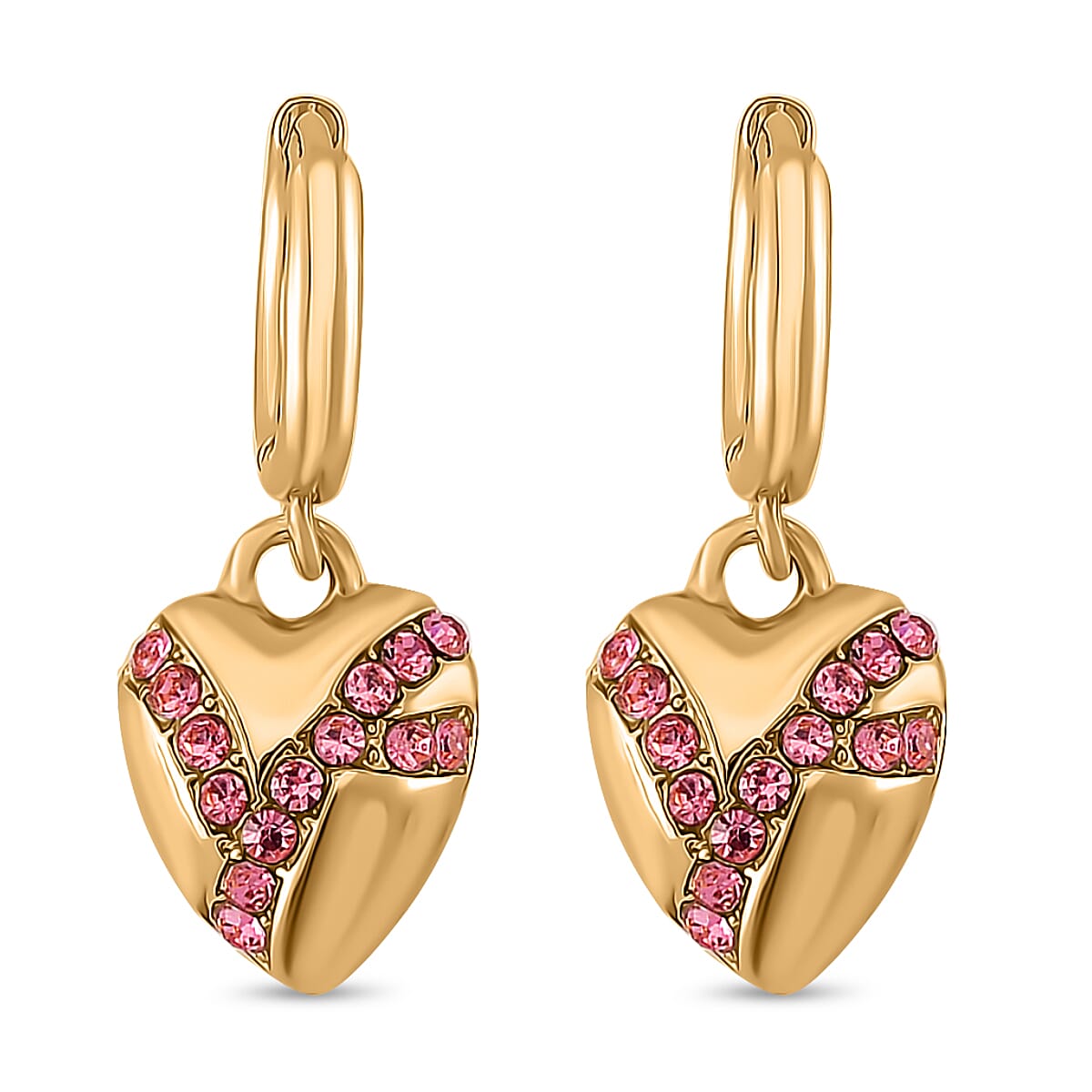 Pink Crystal Heart Earrings in Yellow Gold Tone 7851368 0