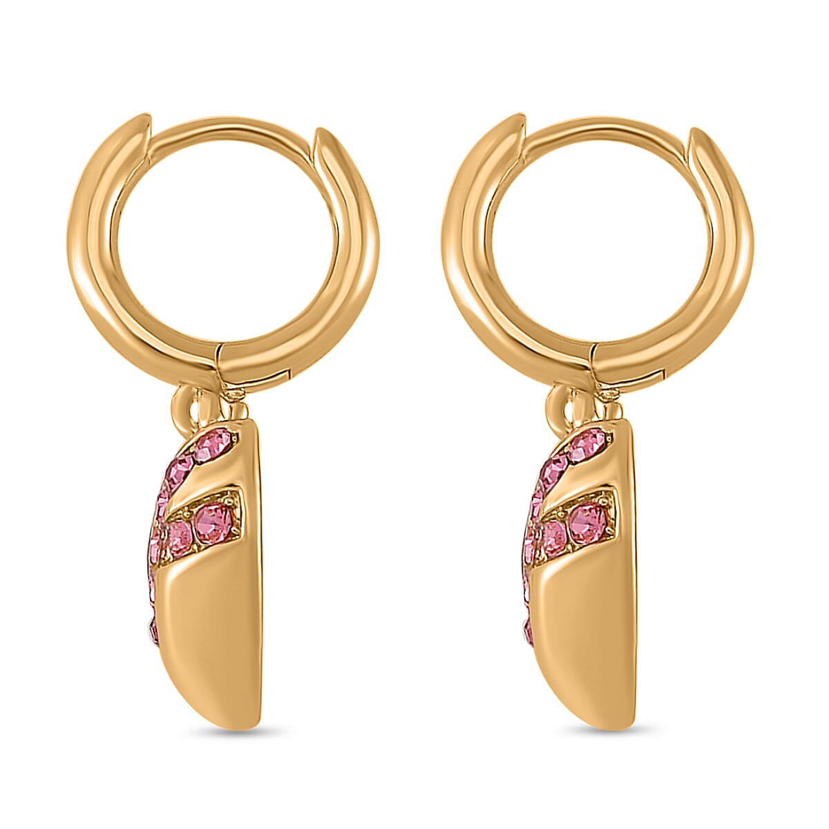 Pink Crystal Heart Earrings in Yellow Gold Tone 7851368 3