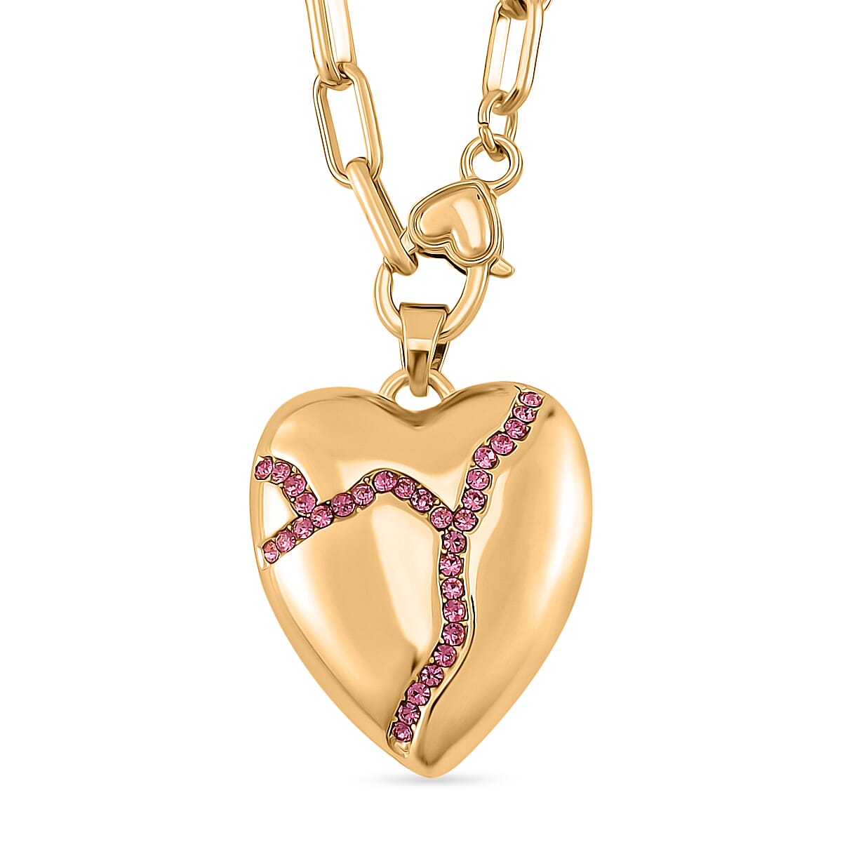 Designer Inspired - Pink Crystal Heart Necklace (Size - 24) 7851357 0