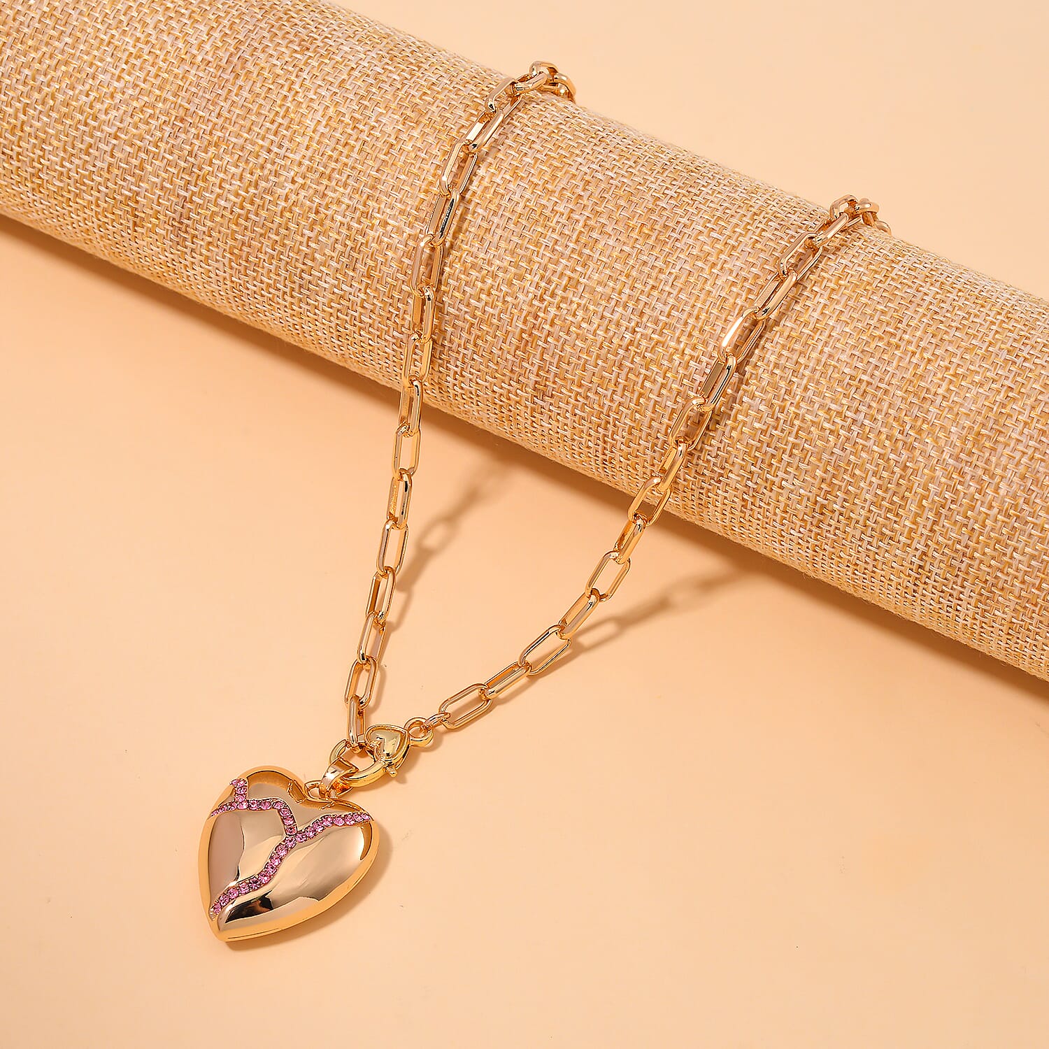 Designer Inspired - Pink Crystal Heart Necklace (Size - 24) 7851357 2
