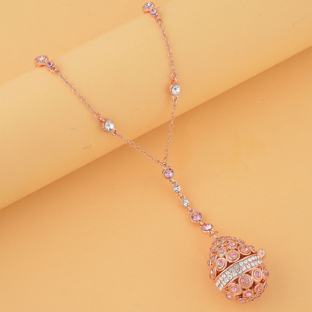 Pink & White Austrian Crystal Necklace (Size - 24) in Rose Gold Tone
