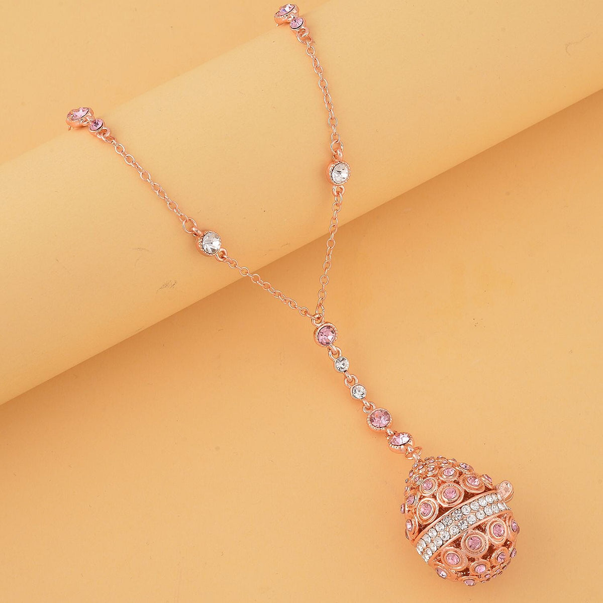 Pink &amp; White Austrian Crystal Necklace (Size - 24) in Rose Gold Tone 7682137 2