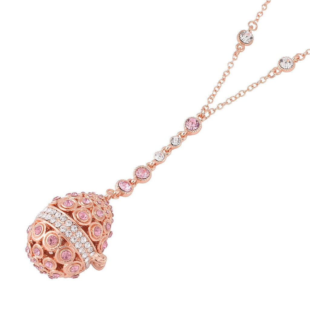 Pink & White Austrian Crystal Necklace (Size - 24) in Rose Gold Tone
