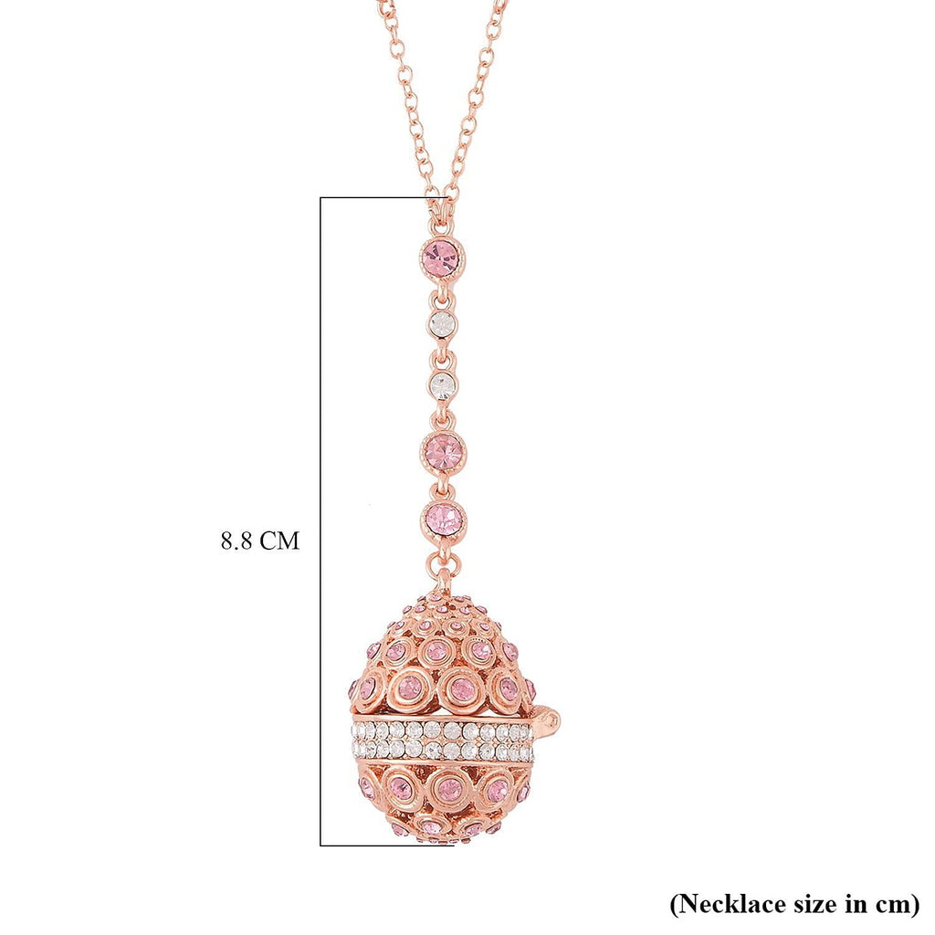 Pink & White Austrian Crystal Necklace (Size - 24) in Rose Gold Tone