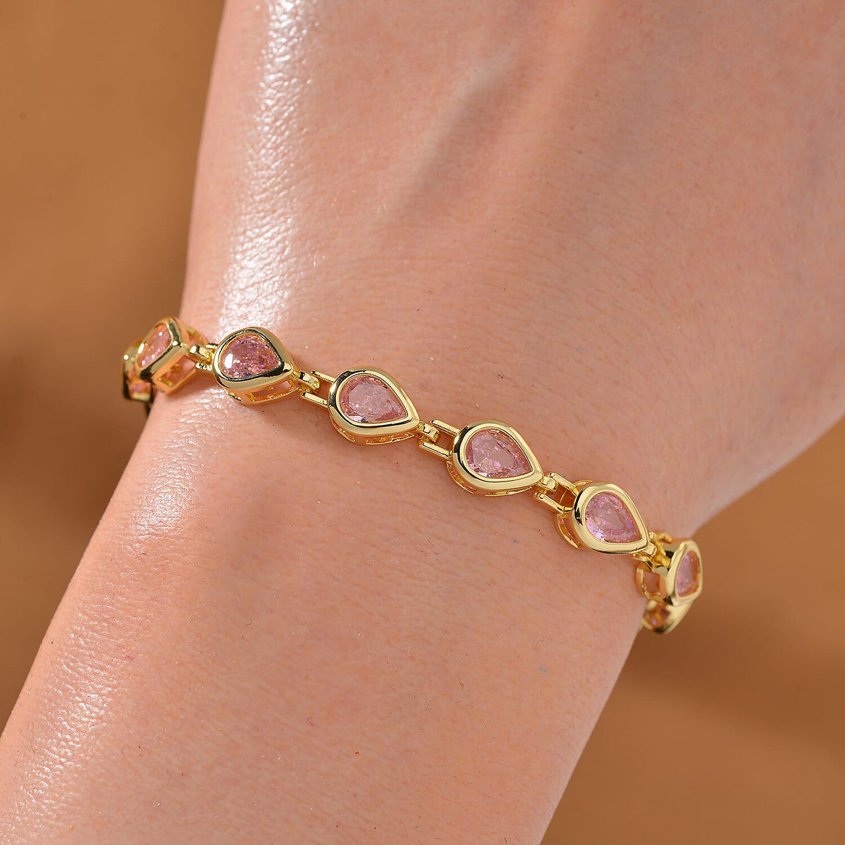 Pink Cubic Zirconia Bracelet (Size - 7.25) Yellow Gold Tone 7863453 1