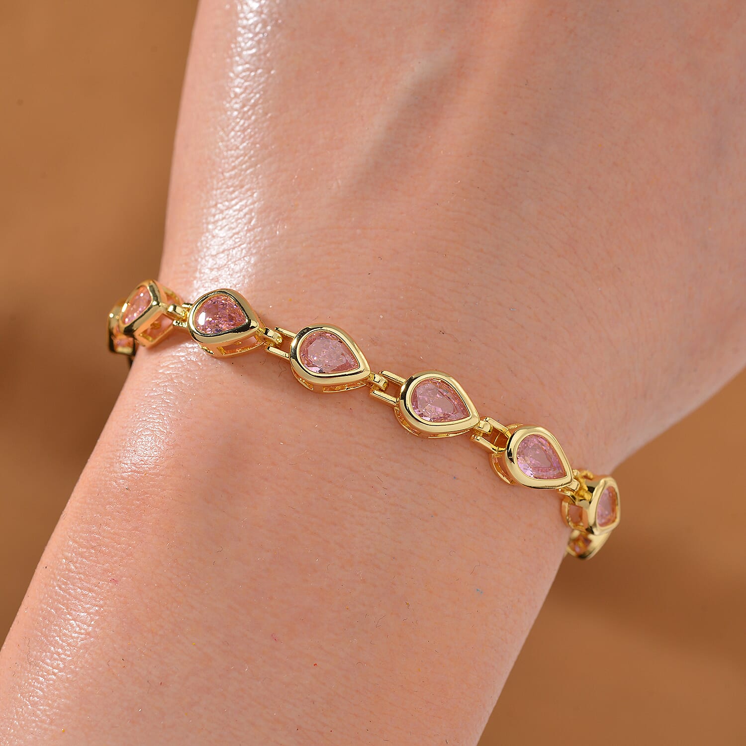 Pink Cubic Zirconia Bracelet (Size - 7.25) Yellow Gold Tone 7863453 1