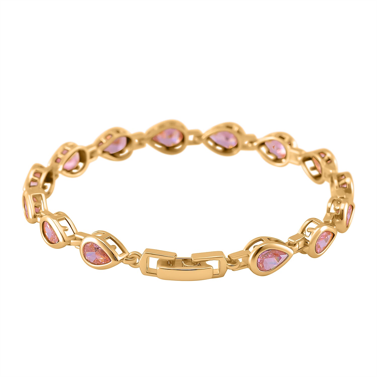 Pink Cubic Zirconia Bracelet (Size - 7.25) Yellow Gold Tone 7863453 2
