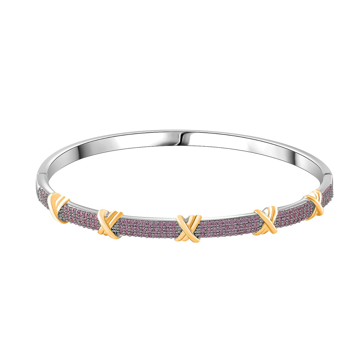 Pink Cubic Zirconia Criss Cross Bangle (Size - 7.5) 10.00 Ct. V32515957 0