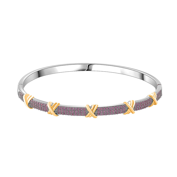 Pink Cubic Zirconia Criss Cross Bangle (Size - 7.5) 10.00 Ct. V32371548 1