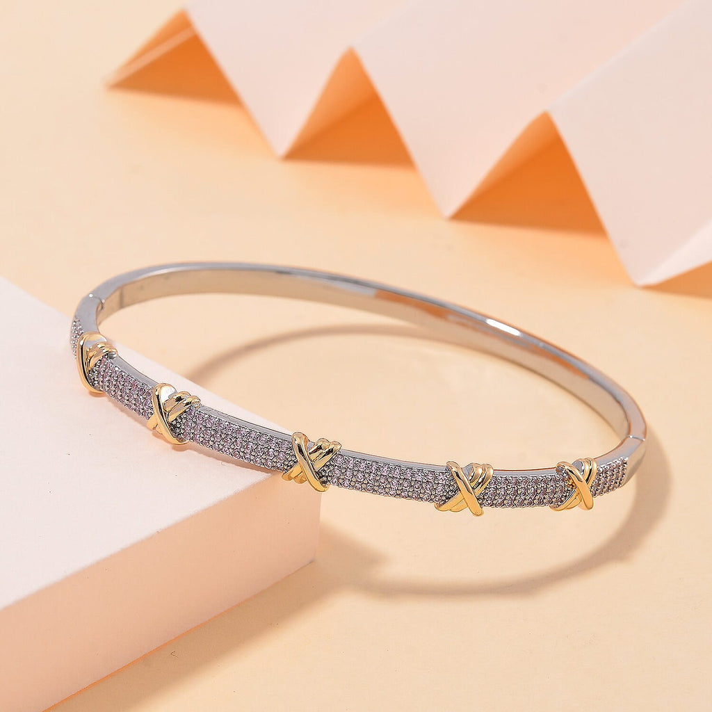 Pink Cubic Zirconia Criss Cross Bangle (Size - 7.5) 10.00 Ct.