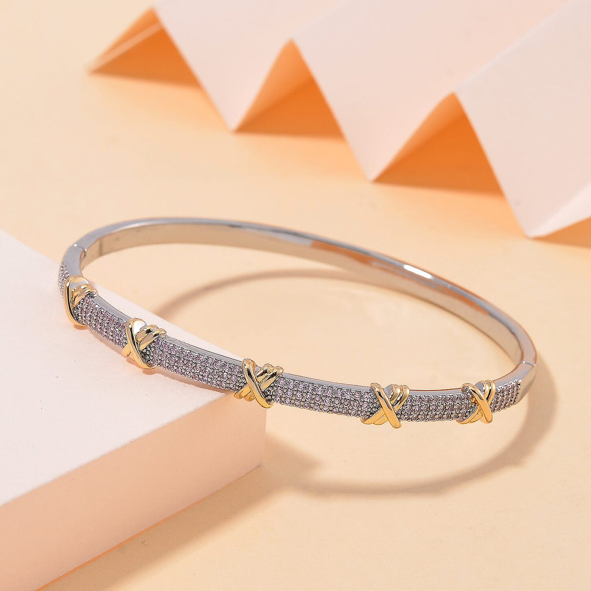 Pink Cubic Zirconia Criss Cross Bangle (Size - 7.5) 10.00 Ct. V32515957 3