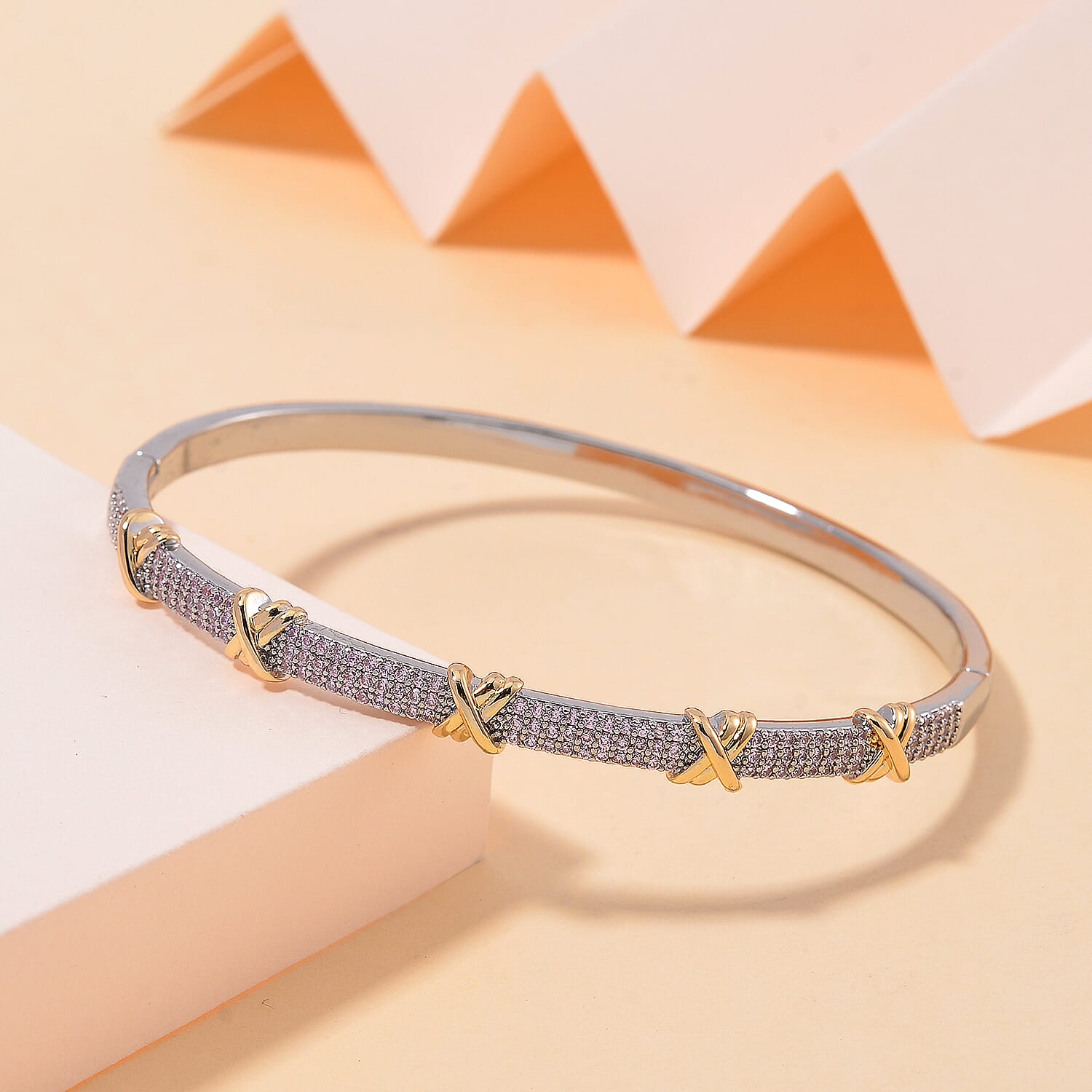 Pink Cubic Zirconia Criss Cross Bangle (Size - 7.5) 10.00 Ct. V32515957 3
