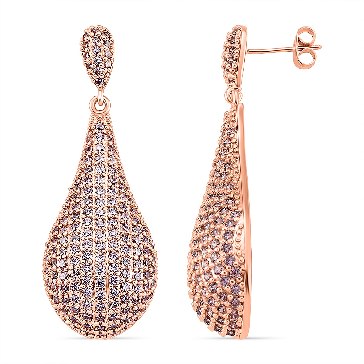 Pink Cubic Zirconia Teardrop Earring with Push Back in Rose Tone V32513898 0
