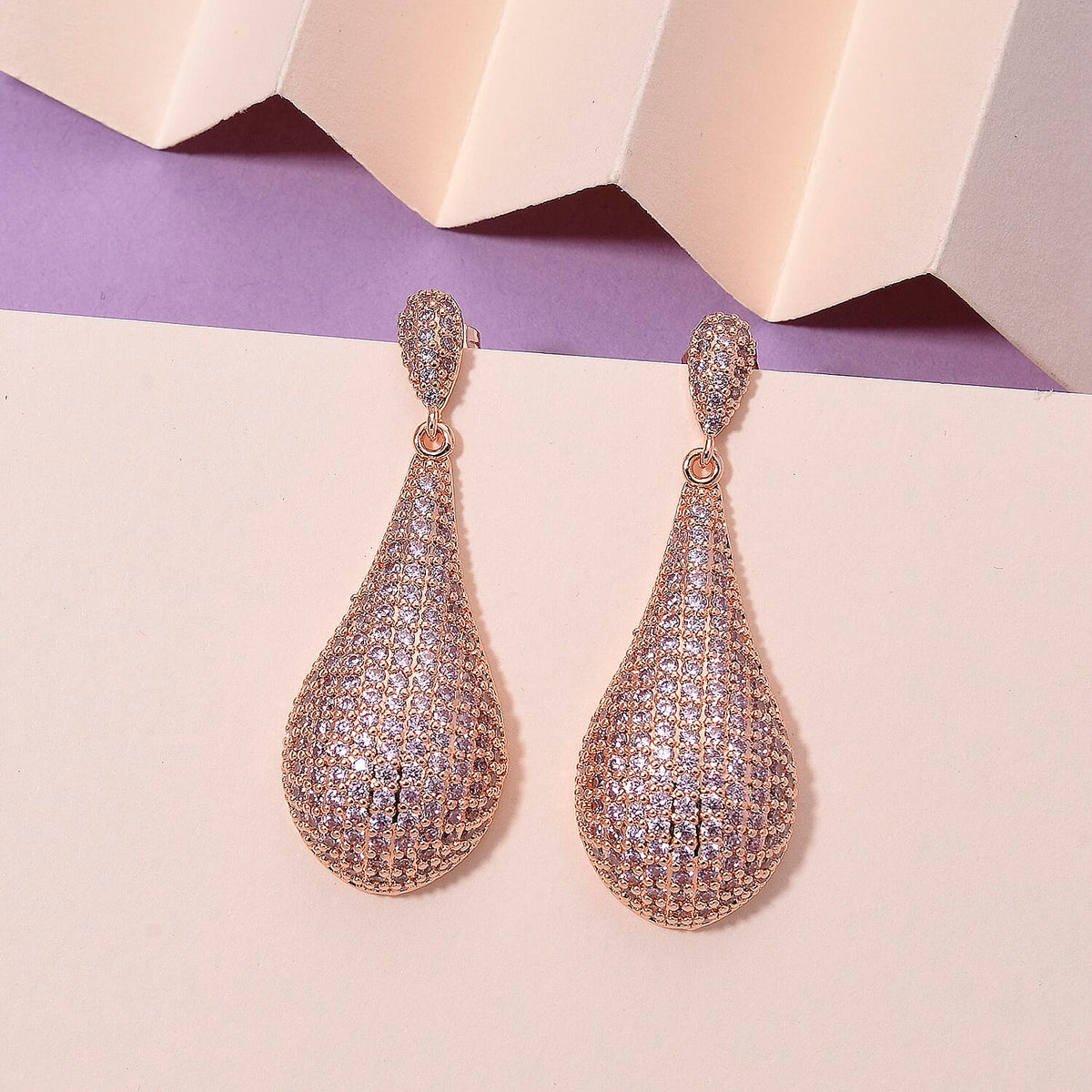 Pink Cubic Zirconia Teardrop Earring with Push Back in Rose Tone V32513898 2