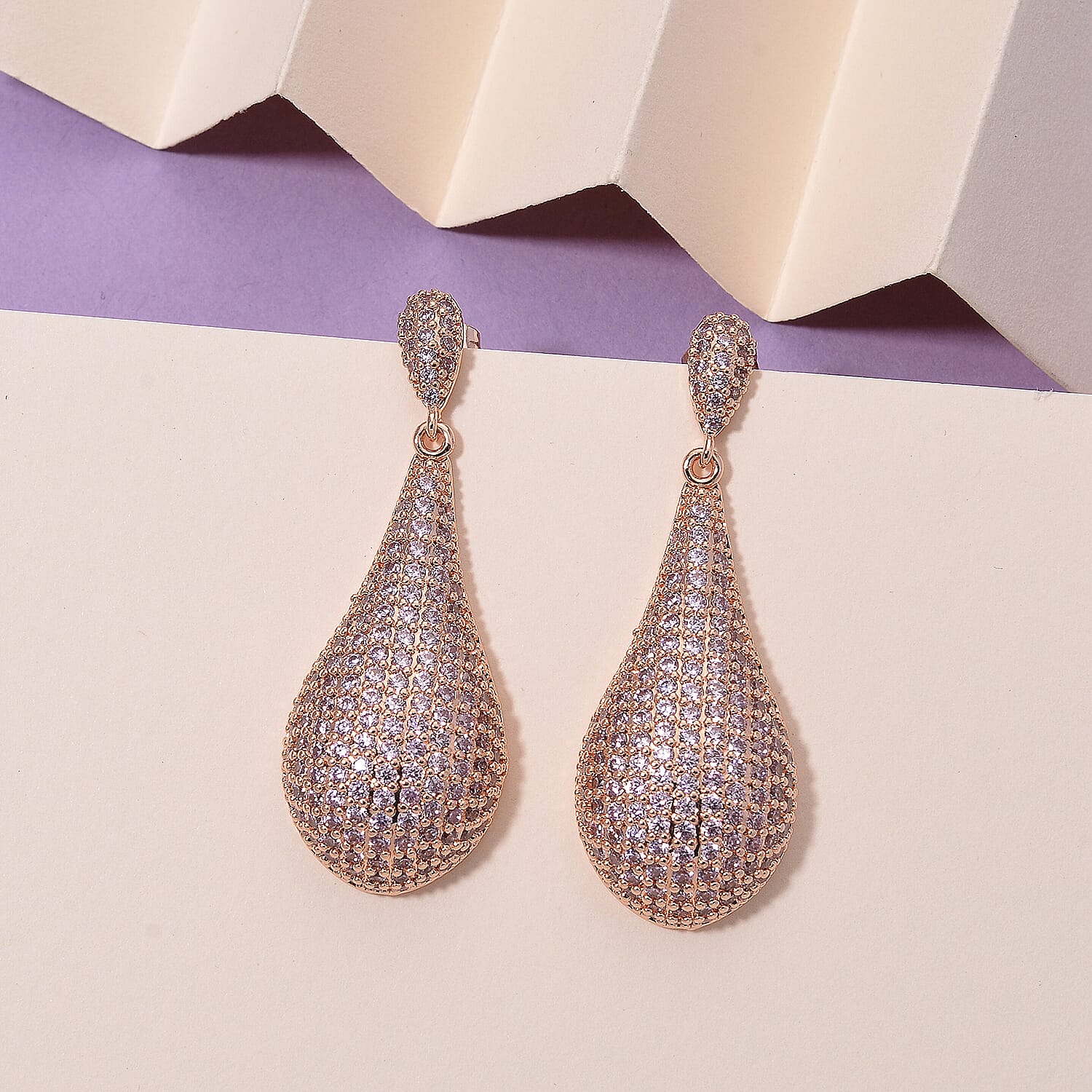 Pink Cubic Zirconia Teardrop Earring with Push Back in Rose Tone V32513898 2