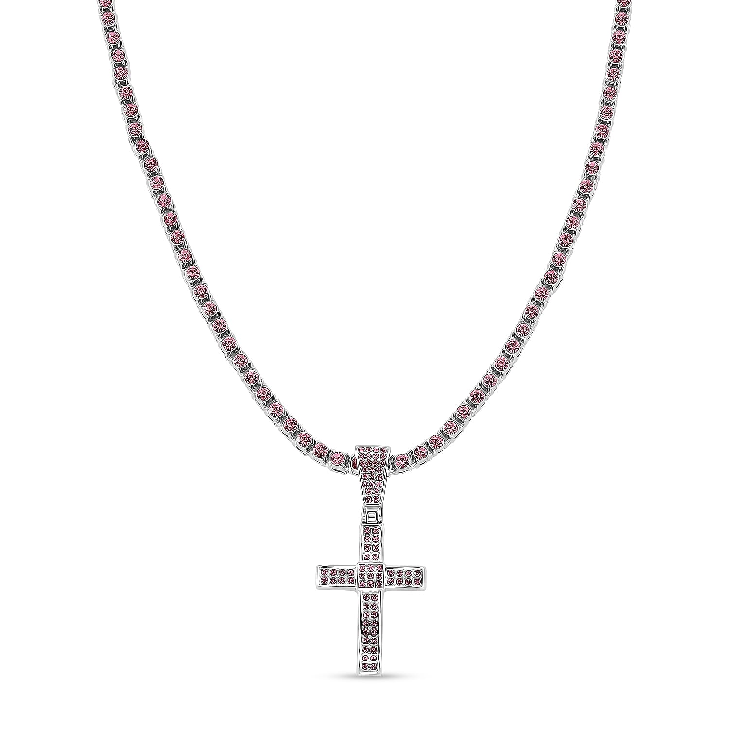 Pink Cubic Zirconia Cross Pendant with Chain (Size - 20) 20.00 Ct. 8264566 0