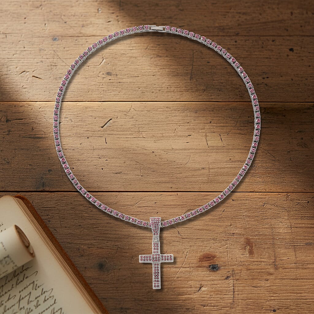 Pink Cubic Zirconia Cross Pendant with Chain (Size - 20) 20.00 Ct. 8264566 2