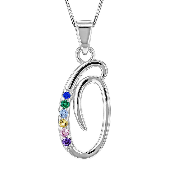 O Initial Silver Pendant with Multi Gemstone 7752147 1