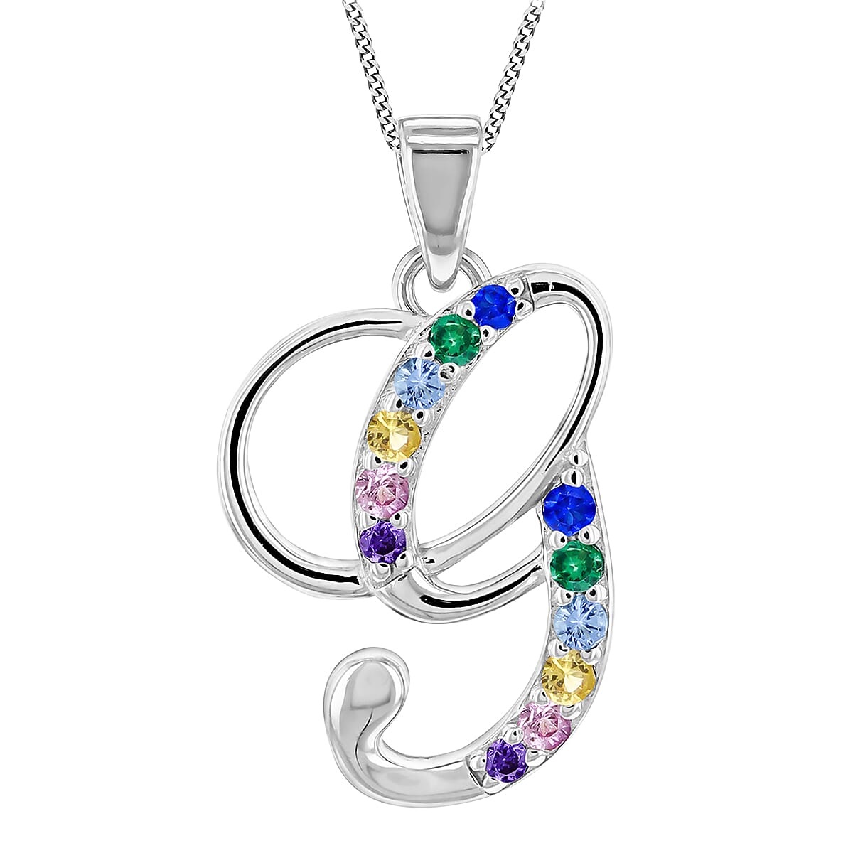 G Initial Silver Pendant with Multi Gemstone 7753649 0