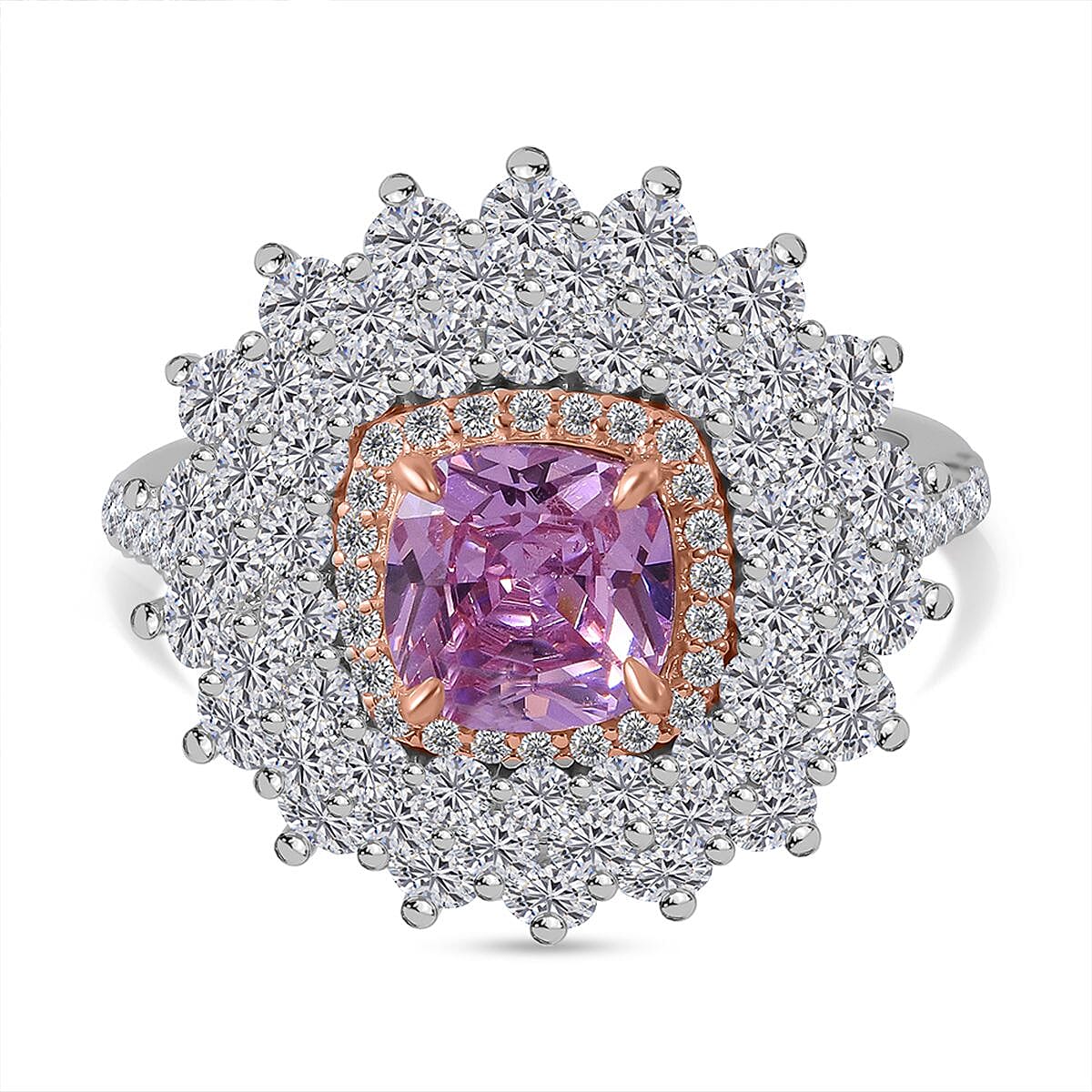 Red Carpet Collection - Pink &amp; White Cubic Zirconia Ring in Rhodium Overlay Sterling Silver 7698191 0