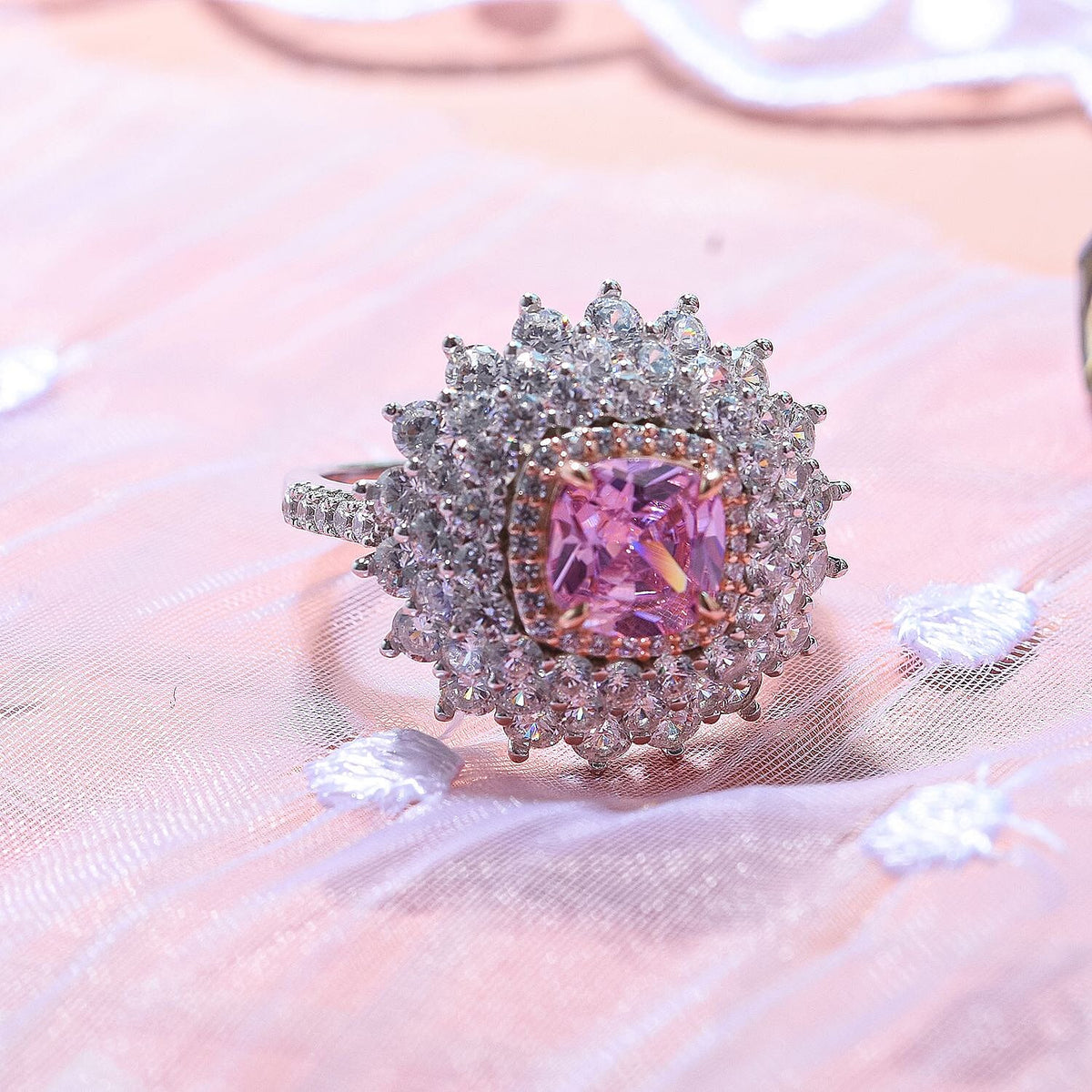 Red Carpet Collection - Pink &amp; White Cubic Zirconia Ring in Rhodium Overlay Sterling Silver 7698191 1