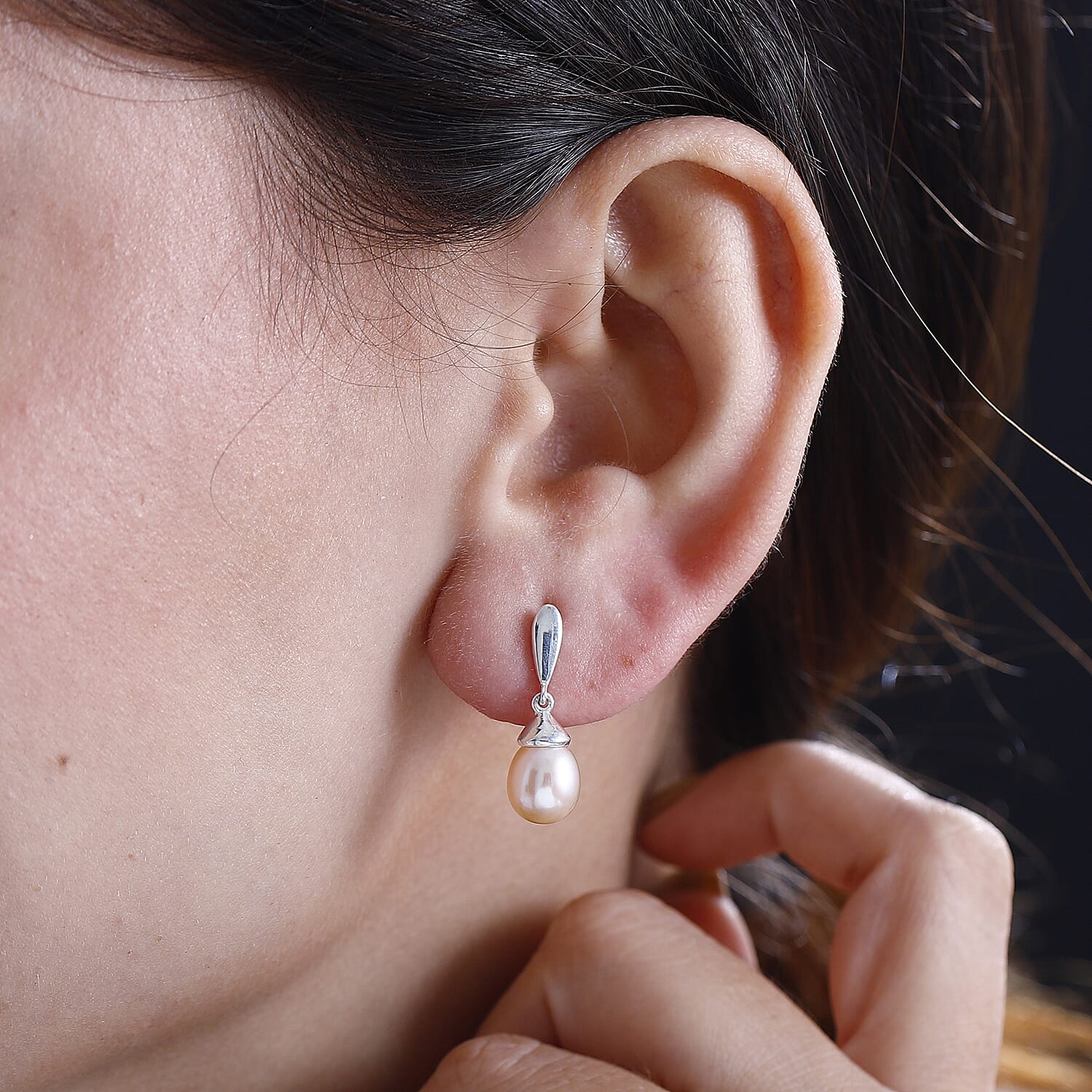 Pink Fresh Water Pearl Drop Earrings in Sterling Silver 7817858 3