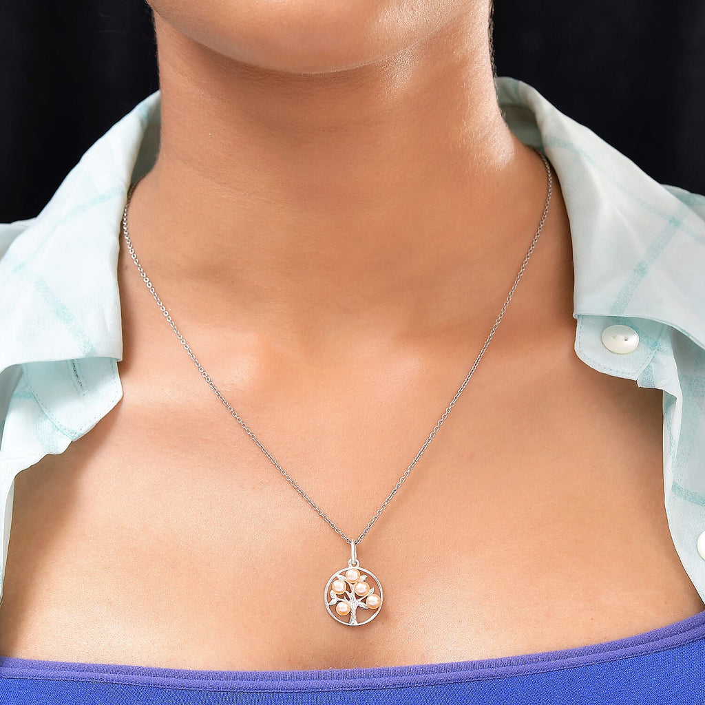 Pink Freshwater Pearl Tree of Life Pendant in Sterling Silver