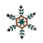 Pink & Green Austrian Crystal Studded Snowflake Brooch in Antique Silver Tone
