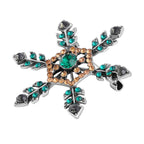Pink & Green Austrian Crystal Studded Snowflake Brooch in Antique Silver Tone