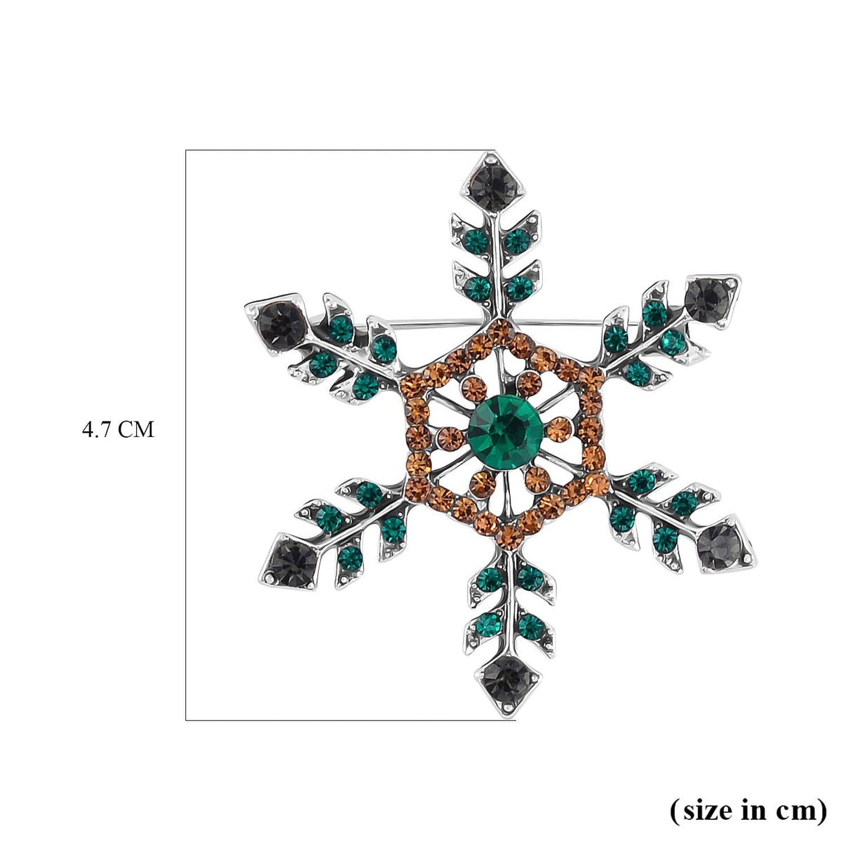 Pink &amp; Green Austrian Crystal Studded Snowflake Brooch in Antique Silver Tone 7665656 4