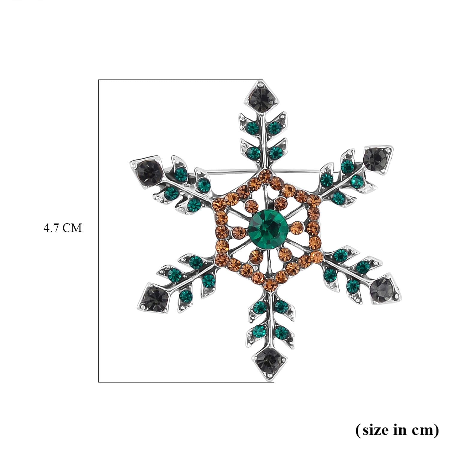 Pink &amp; Green Austrian Crystal Studded Snowflake Brooch in Antique Silver Tone 7665656 4