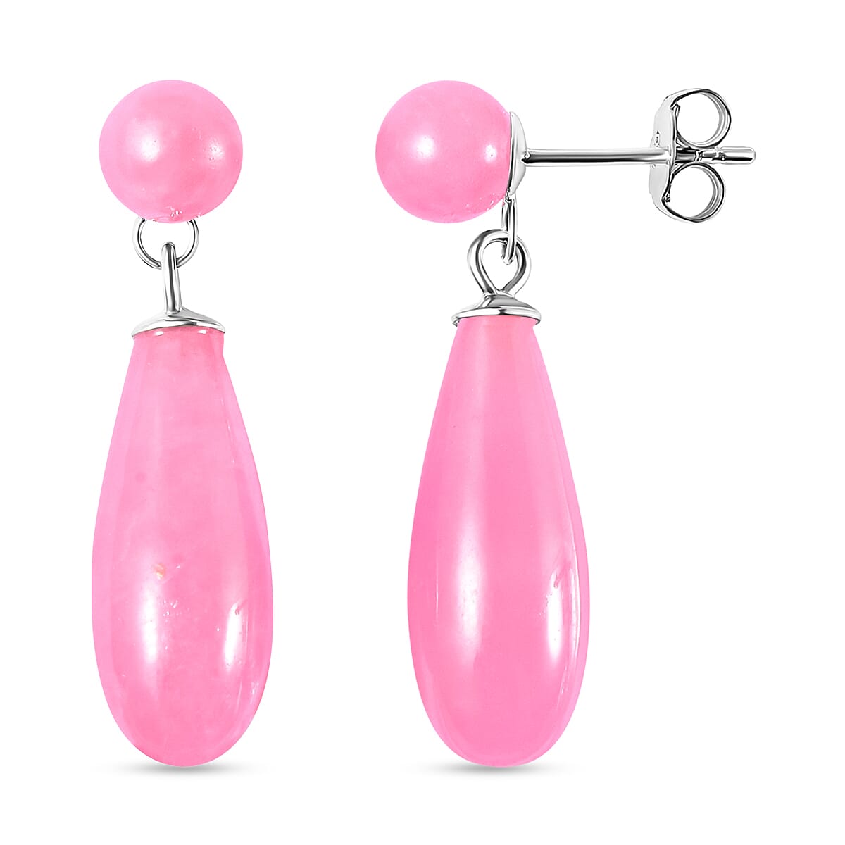 Pink Jade  Earring in Rhodium Overlay Sterling Silver 26.00 ct  26.000  Ct. 7758912 0