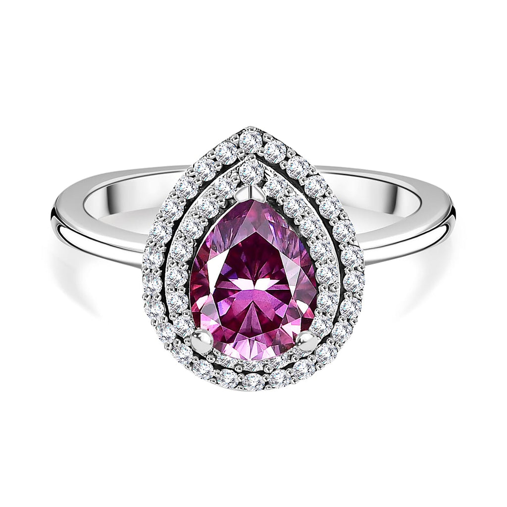 Pink & White Moissanite Ring in Platinum Overlay Sterling Silver 1.60 Ct.