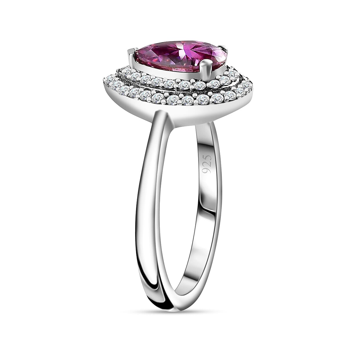 Pink Lotus Coated Moissanite, Moissanite Double Halo Ring in Platinum Overlay Sterling Silver 1.86 ct  1.576  Ct. 7761364 3