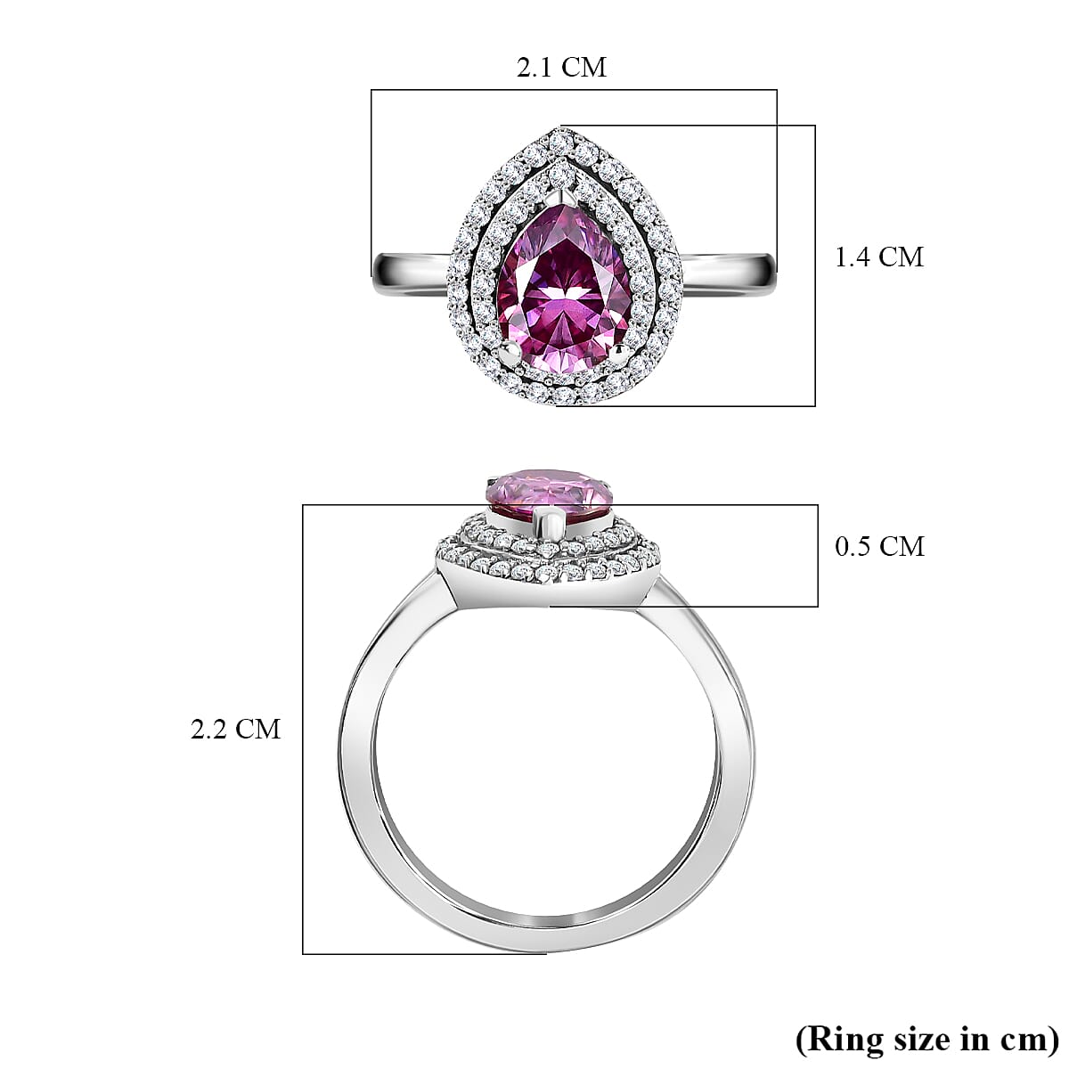 Pink Lotus Coated Moissanite, Moissanite Double Halo Ring in Platinum Overlay Sterling Silver 1.86 ct  1.576  Ct. 7761364 5