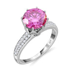 Pink Lotus & Moissanite Solitaire Ring in Rhodium Overlay Sterling Silver 2.91 Ct.