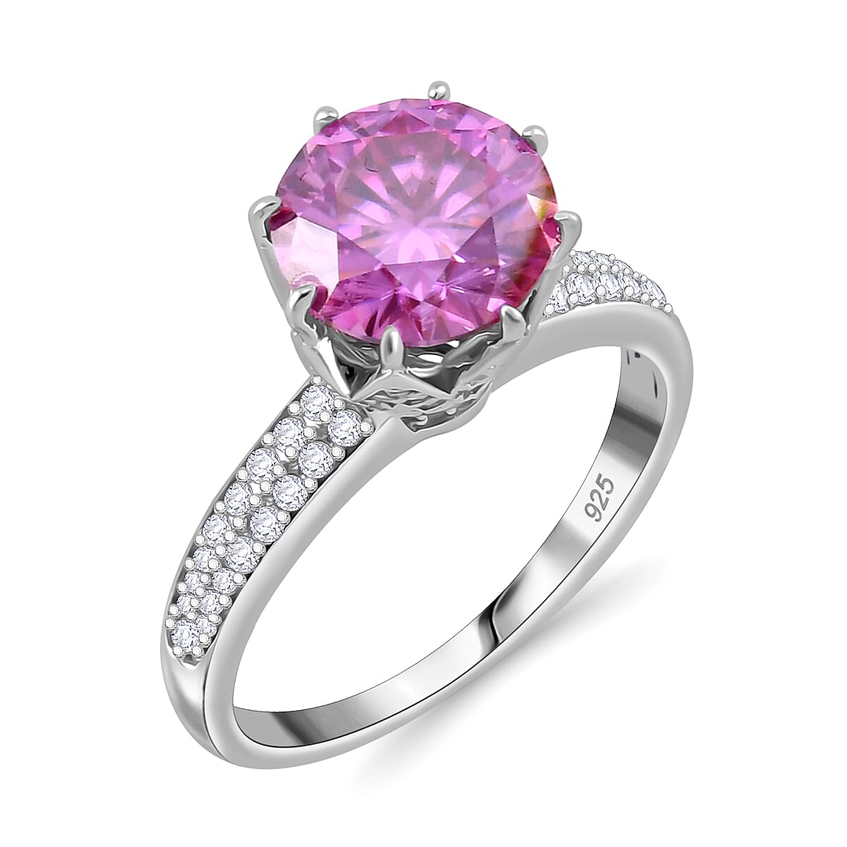 Pink Lotus Moissanite Ring in Rhodium Overlay Sterling Silver 2.91 Cts. 8044174 0