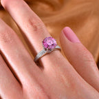 Pink Lotus & Moissanite Solitaire Ring in Rhodium Overlay Sterling Silver 2.91 Ct.