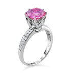 Pink Lotus & Moissanite Solitaire Ring in Rhodium Overlay Sterling Silver 2.91 Ct.