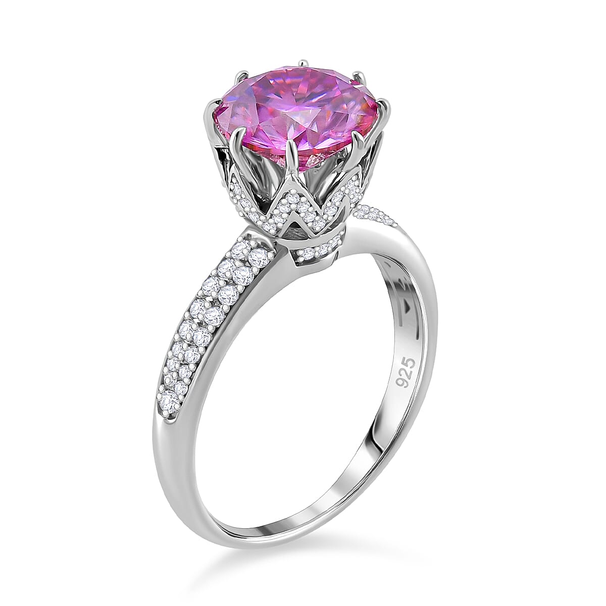 Pink Lotus Moissanite Ring in Rhodium Overlay Sterling Silver 2.91 Cts. 8044174 3