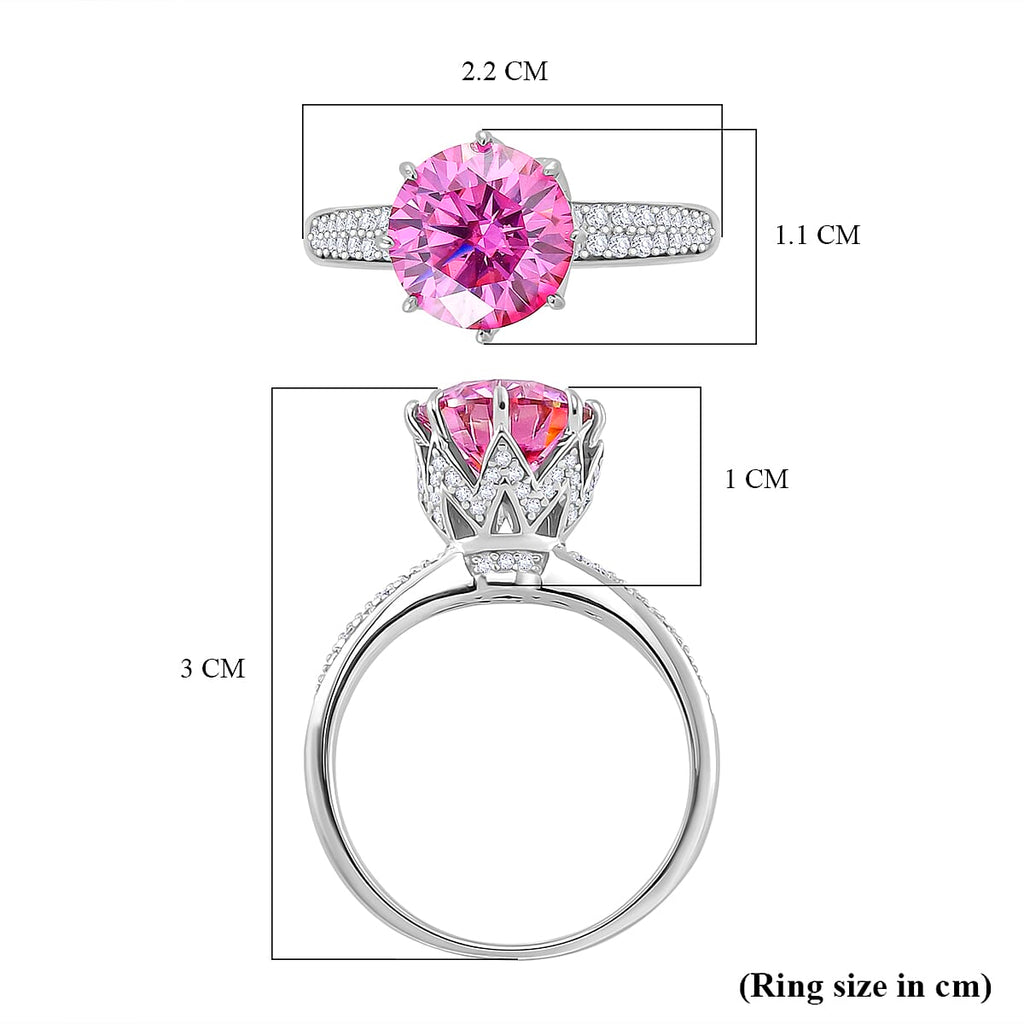 Pink Lotus & Moissanite Solitaire Ring in Rhodium Overlay Sterling Silver 2.91 Ct.