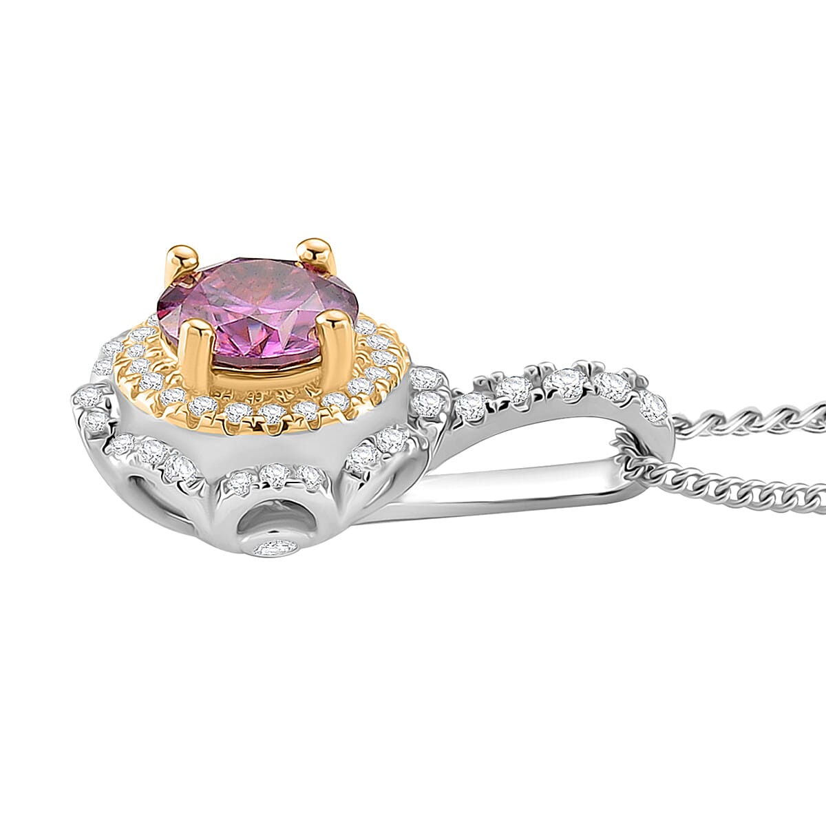 Pink &amp; White Moissanite Pendant with Chain (Size 18) in Rhodium Overlay &amp; Vermeil Yellow Gold Plated Sterling Silver 1.25 Ct. 4375680 3