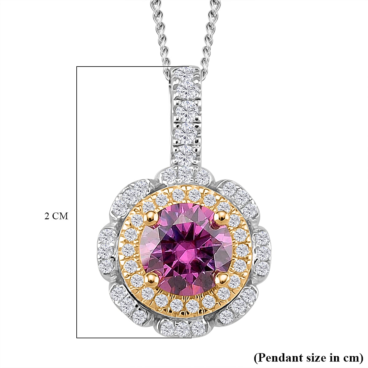 Pink &amp; White Moissanite Pendant with Chain (Size 18) in Rhodium Overlay &amp; Vermeil Yellow Gold Plated Sterling Silver 1.25 Ct. 4375680 6
