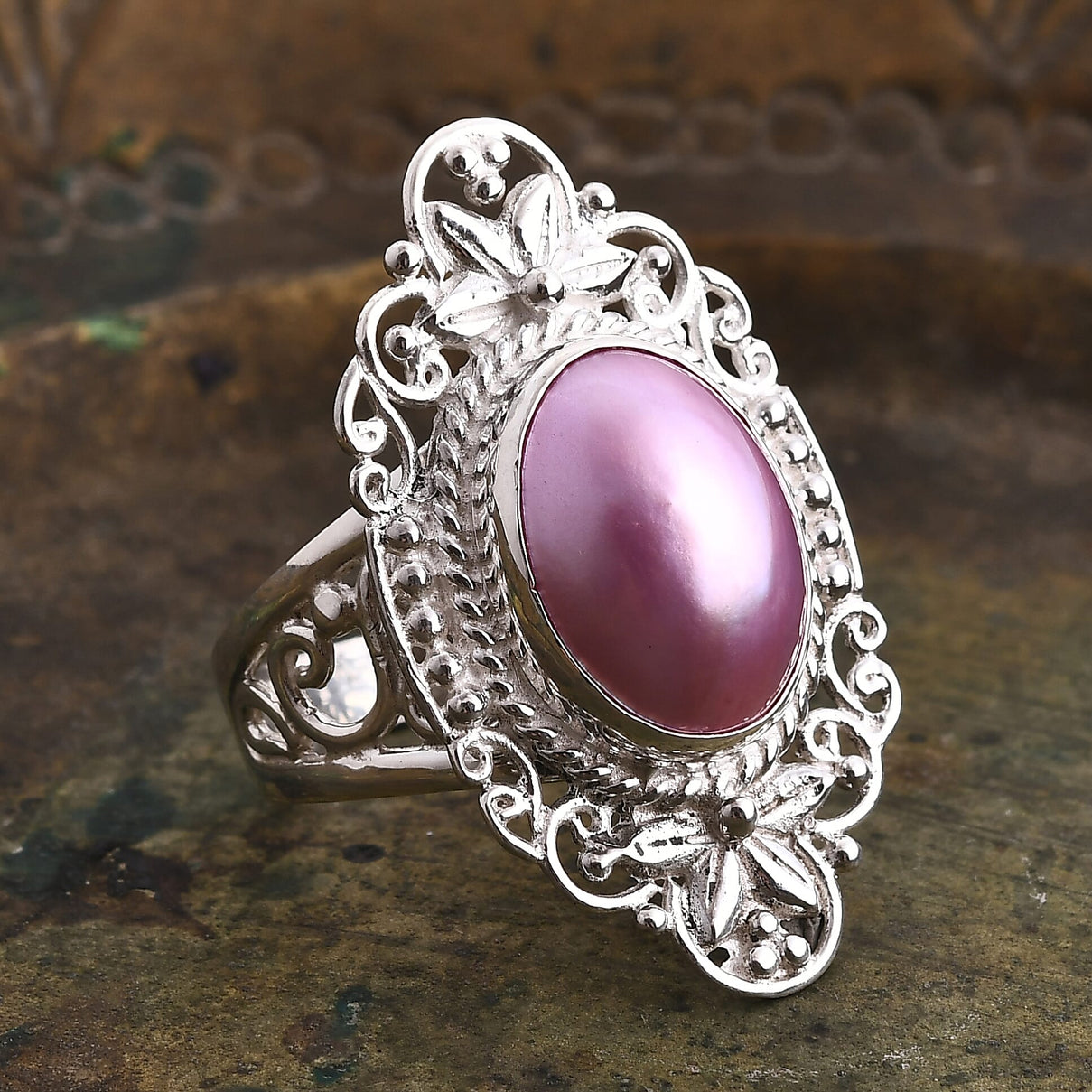D'joy Pink Mabe Pearl Ring Sterling Silver 4.88 Ct, Silver Wt. 8.60 Gms. 8234747 1