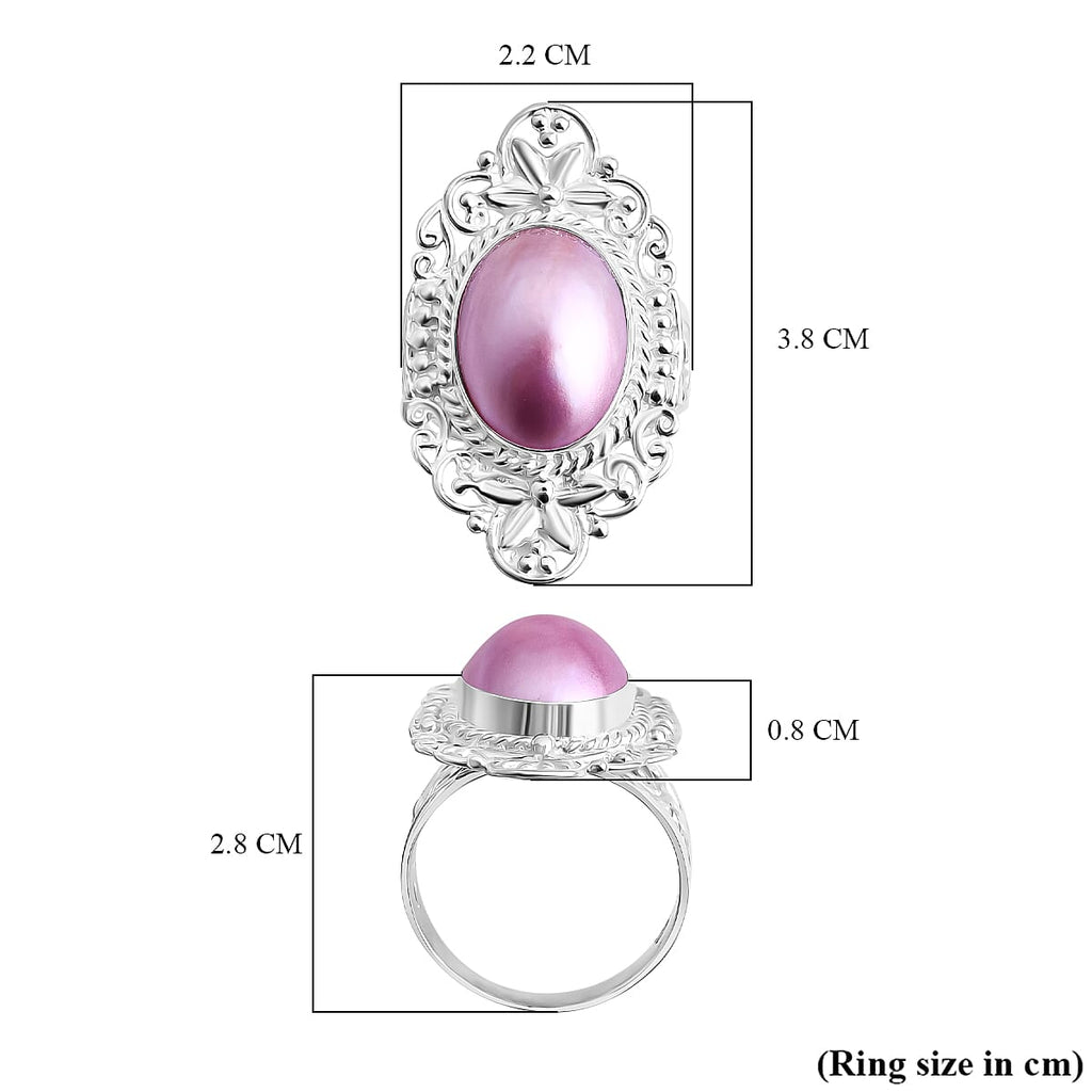 D'joy Pink Mabe Pearl Ring Sterling Silver 4.88 Ct, Silver Wt. 8.60 Gms.
