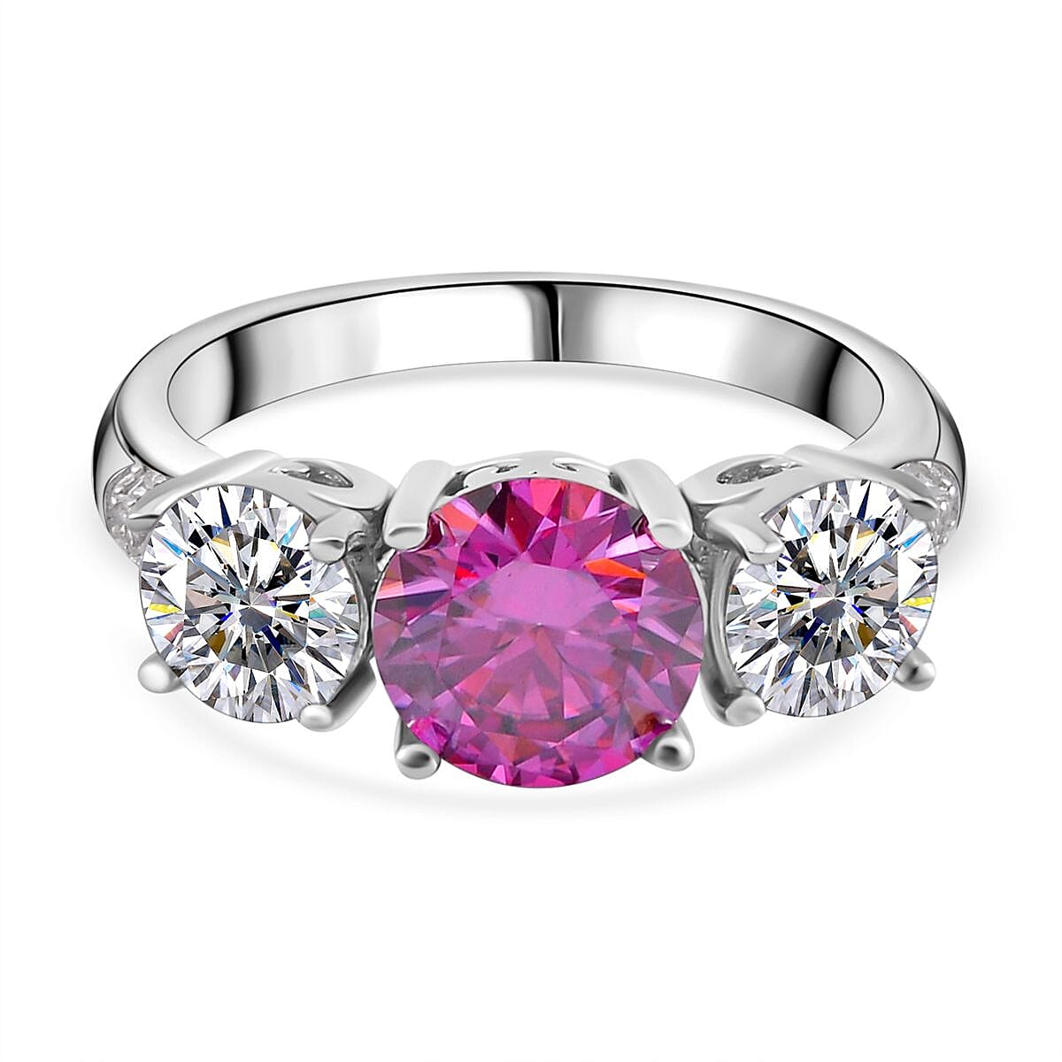 Pink Moissanite, White Moissanite Ring in Sterling Silver 3.48 ct. 7959191 0