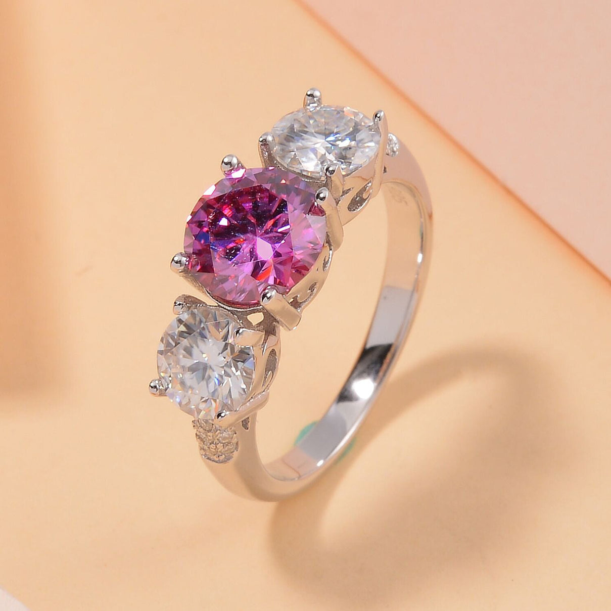 Pink Moissanite, White Moissanite Ring in Sterling Silver 3.48 ct. 7959191 1