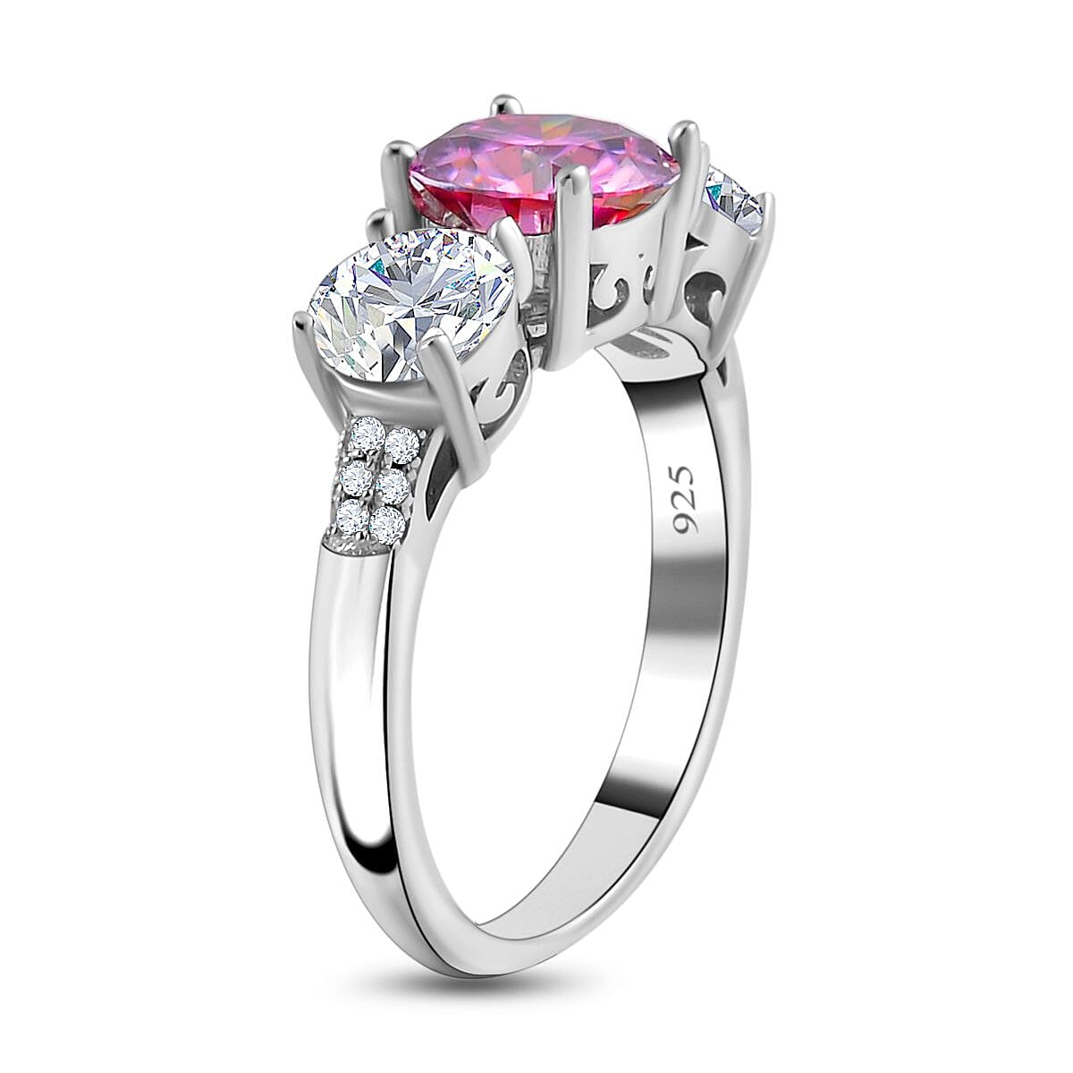 Pink Moissanite, White Moissanite Ring in Sterling Silver 3.48 ct. 7959191 3