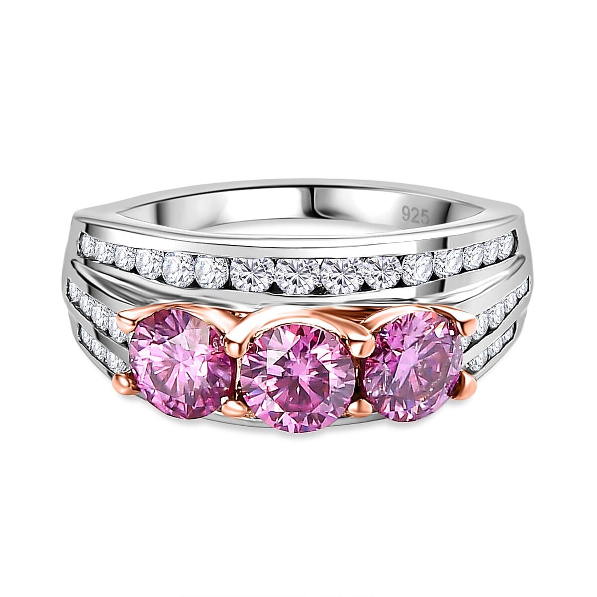 Pink &amp; White Moissanite Ring in 18K Rose Gold Vermeil &amp; Platinum Plated Sterling Silver 2.22 Ct. 7710177 0